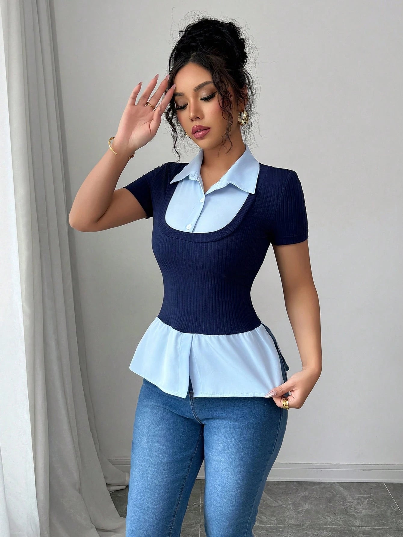 Elenzga 2025 New Summer Slim Fit 2 in 1 Polo Collar Knit Short Sleeve T-Shirt