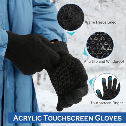 Winter Beanie Hat Scarf Touchscreen Gloves Set for Men Women,Slouchy Knit Ski Cap Neck Warmer with Fleece Lined for Unisex