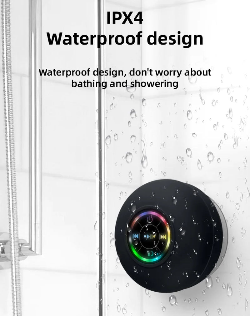 Portable Waterproof Bluetooth Shower Speaker with Suction Cup and LED Lighting, Equipped with 3D Surround Stereo Subwoofer