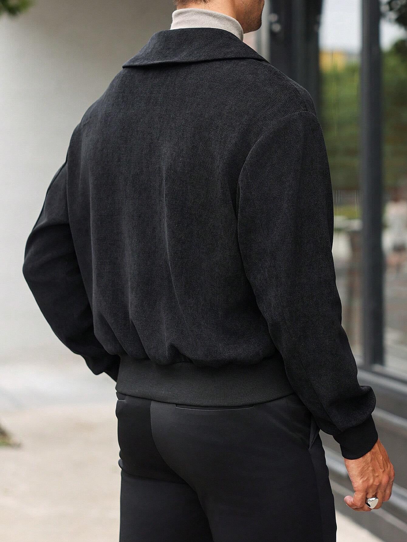 Manfinity Bizformal Men'S Autumn Casual Shawl Collar Double-Breasted Long Sleeve Black Jacket ,Fall and Winter Men ,Men Jacket. Going Out Light Jacket, for Friends, Husband, Boyfriend Gifts