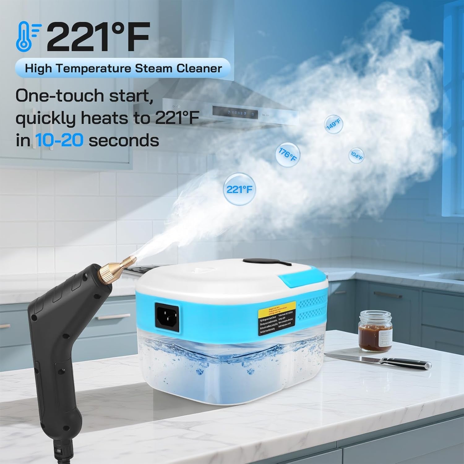 7 in 1 Handheld Steam Cleaner, 1500W Portable High Pressure Steam Cleaner, 1.2 L Water Tank, Handheld Car Steam Cleaner with 4 Brush Heads for Upholstery, Grouting, Tiles, Carpets, Bathrooms, Car