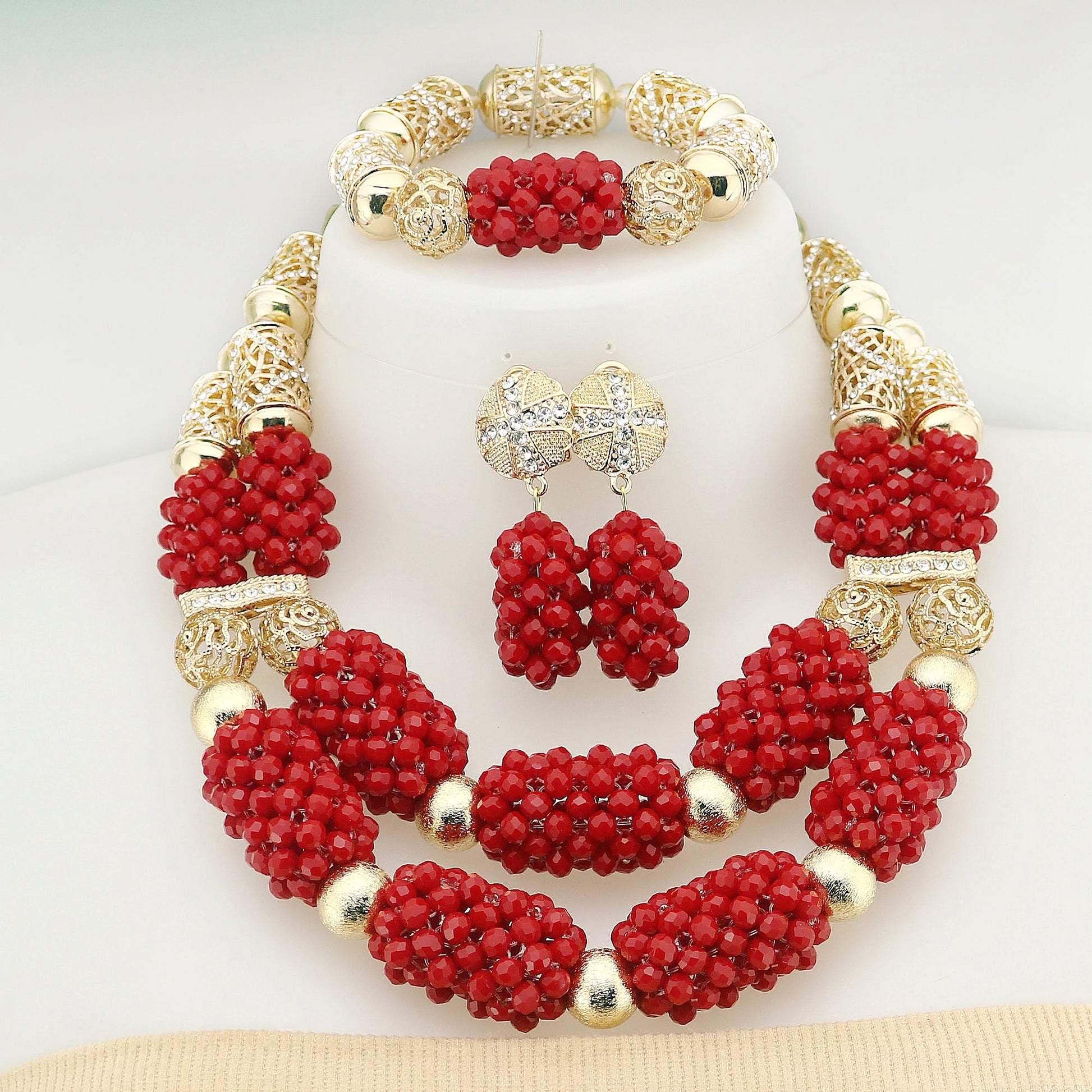 African Crystal Glass Jewelry Set - Elegant Nigerian Bridal Gift for Women - Perfect for Parties and Weddings