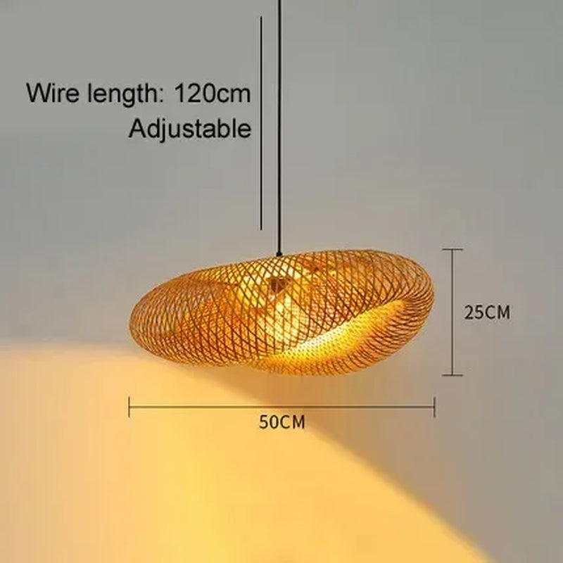Bamboo Hand Weaving Pendant Light 80Cm Rattan Craft Woven LED Ceiling Lamp Chandelier Fixture Home Bedroom Decor Hanging Lustre