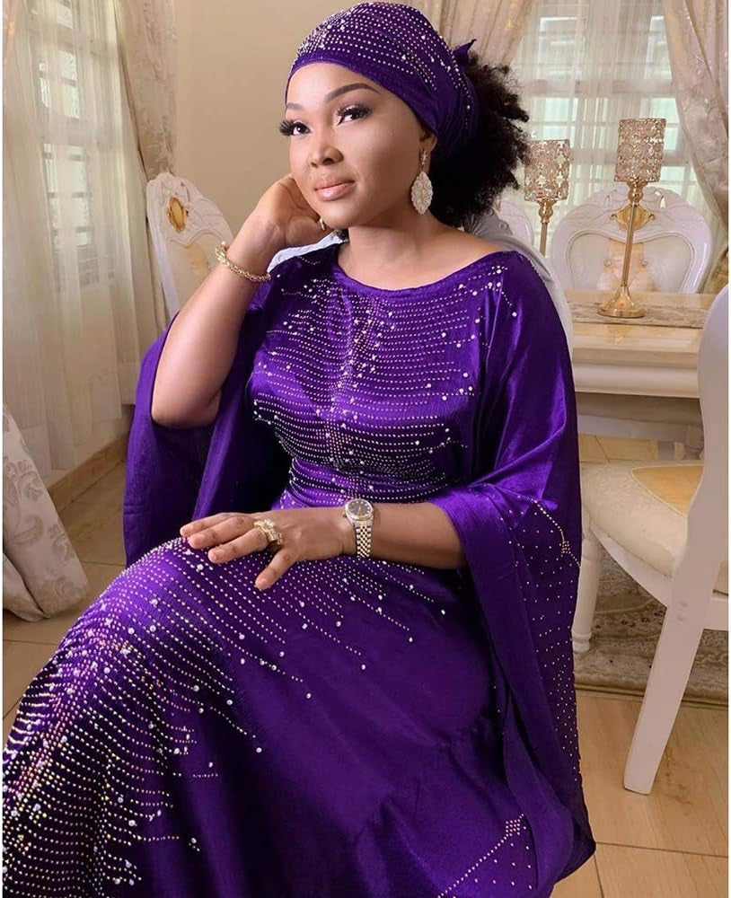 African Dresses for Women Fashion Beading Rhinestone Kaftan Maxi Dress