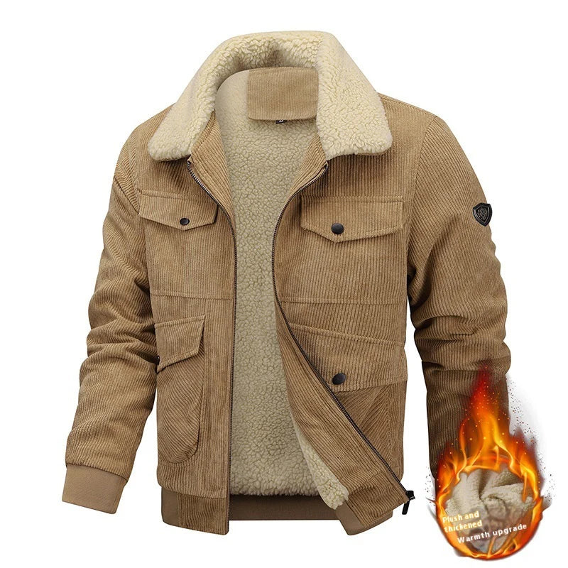 Winter Lapel Fleece Jacket with Pockets Warm Thicken Cotton Coat Men'S Clothing