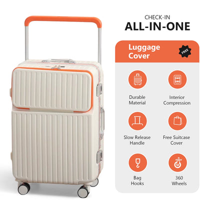 Luggage Aluminum Frame Hard Shell Trolley Case, TSA Lock, with Cup Holder and Phone Holder, USB, 20“-26”