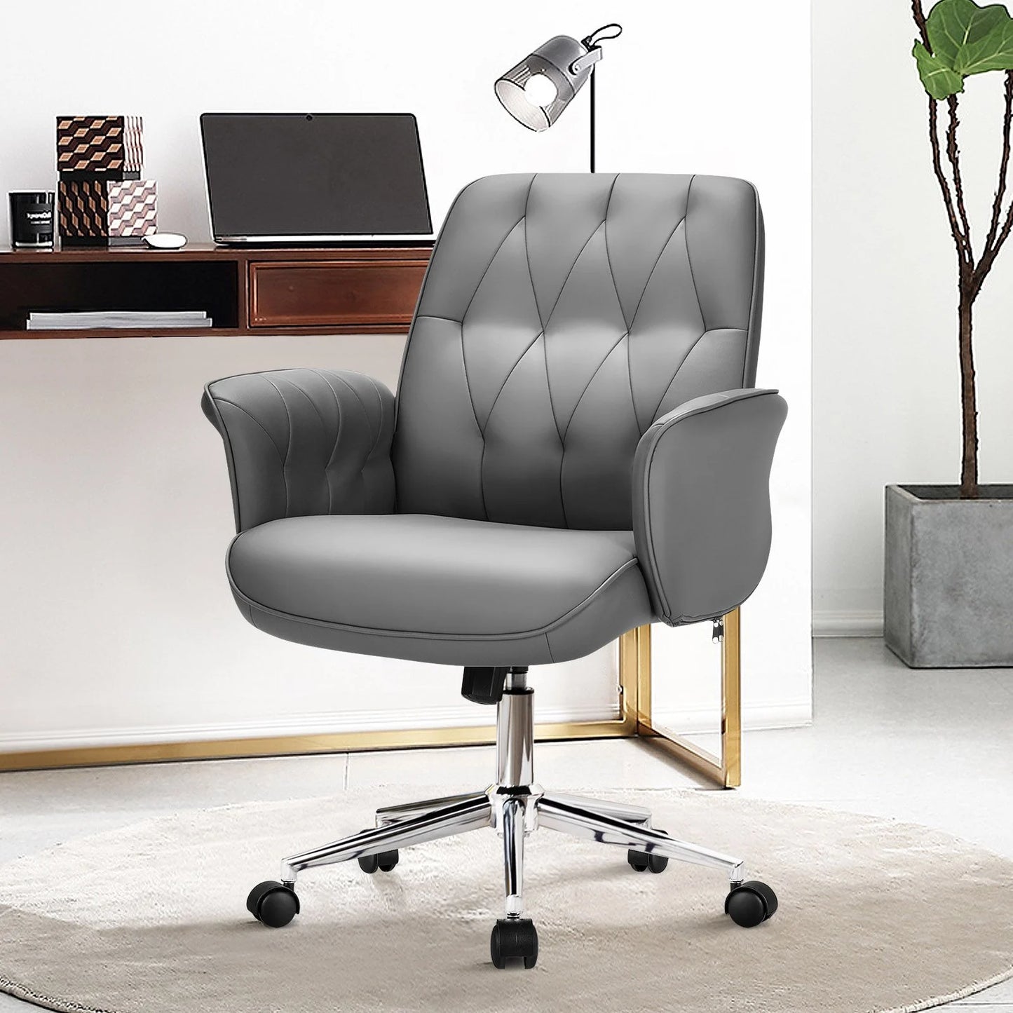 Adjustable PU Leather Executive Office Chair with Swivel and Rocking Capabilities