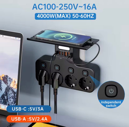 4000W EU Power Strip with USB-C and Smart Night Light
