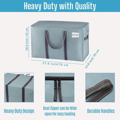 6 Pack Moving Bags, Moving Supplies, College Packing Storage Boxes with Lids Alternative, Heavy Duty Totes, Extra Large, Sturdy Handles, Zipper, for Packaging (Light Blue Matte, 6 Pack)