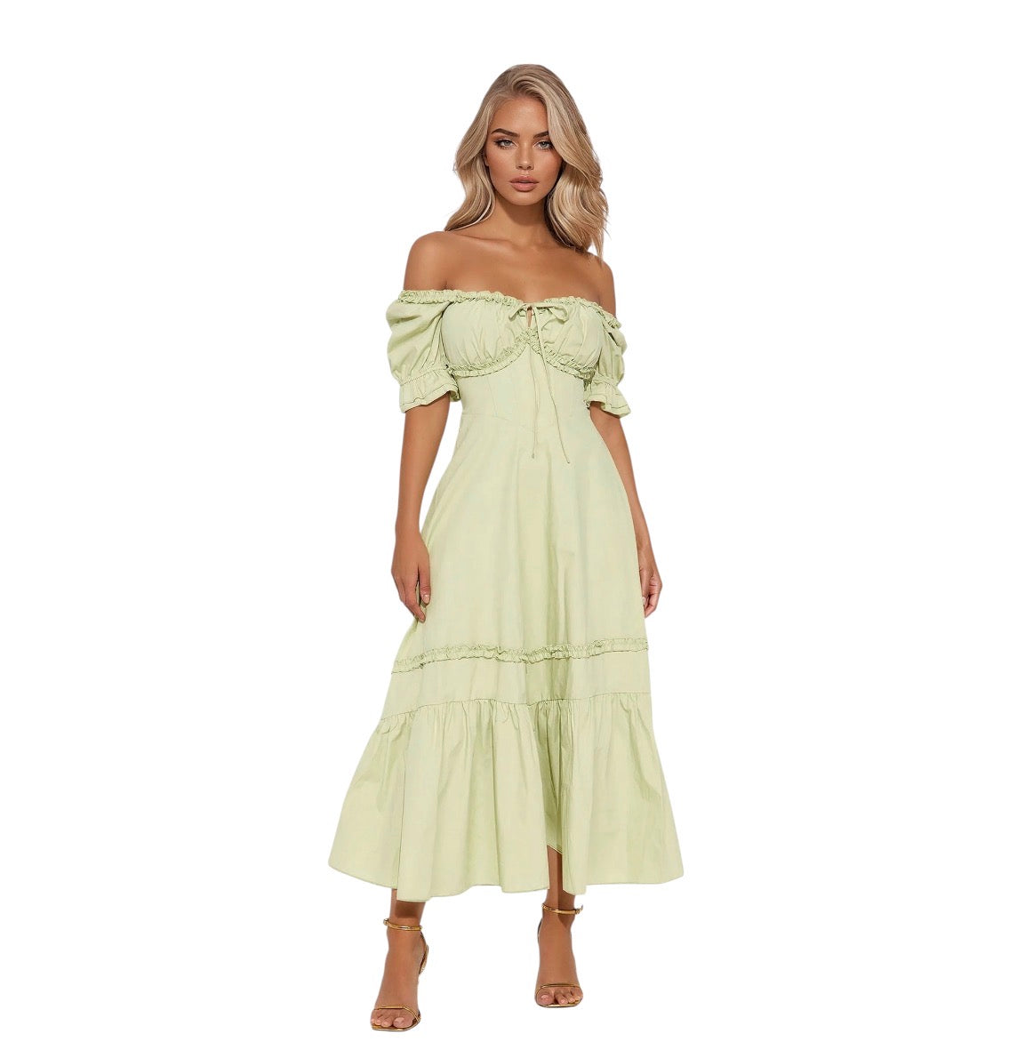 Ellsie Off Shoulder Midi Dress Sage