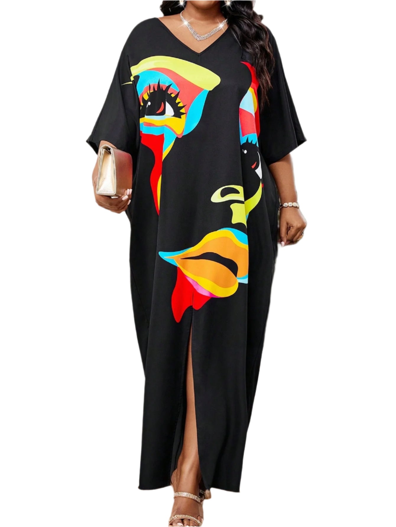 Elegant Boho V-Neck Tunic Dress for Women - Plus Size Casual Summer and Spring Attire for Office and Vacation