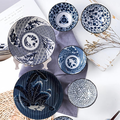 Japanese Style Ceramic Plates and Bowls Set, Rice Bowl with Gift Box Bowls Set of 6, Porcelain Serving Bowl for Rice, Soup, Dessert, Snack, 10Oz/250Ml, Soy Sauce Dish 8Inch, Dishwasher Safe Sets