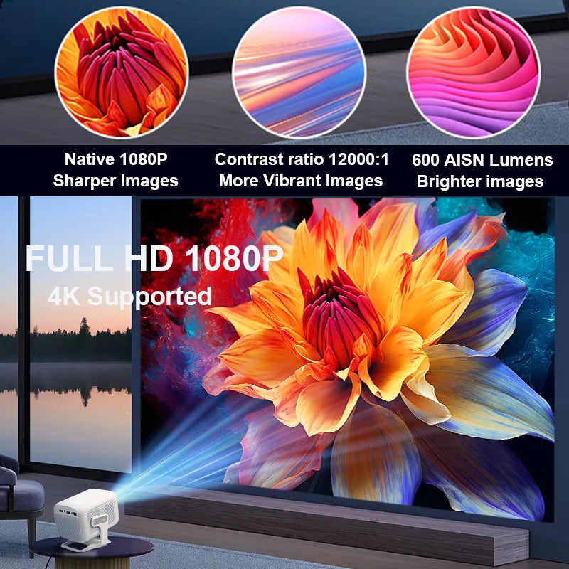 4K Projector Android Native Portable 1080P Auto Focus 600ANSI Video Home Cinema Outdoor Hd Led Projetor