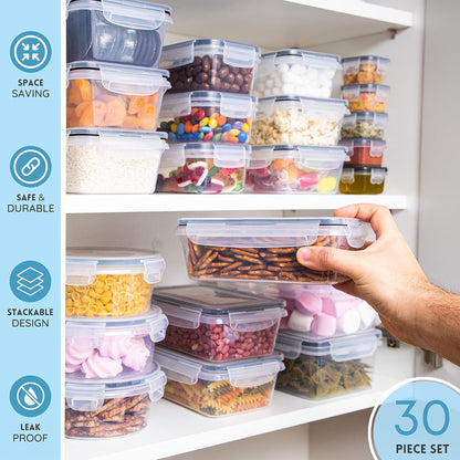 Nuovva Airtight Food Storage Containers Set - 60Pcs Plastic Containers with Lids for Pantry & Kitchen - Leak Proof Meal Prep Sets (30 Containers + 30 Lids)