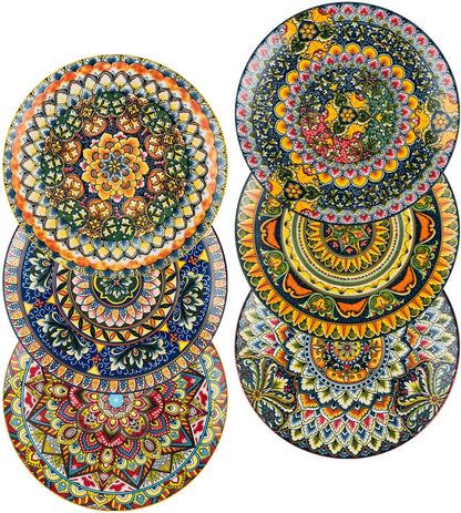 Plates Set - 10 Inch, Porcelain Large Dinning round Plates Set of 6, round Plate for Breakfast/Dessert with Pattern - Bohemian Style