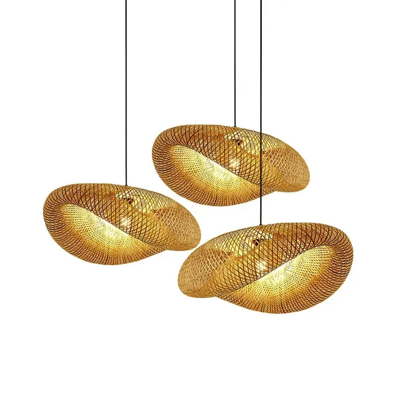 Bamboo Hand Weaving Pendant Light 80Cm Rattan Craft Woven LED Ceiling Lamp Chandelier Fixture Home Bedroom Decor Hanging Lustre