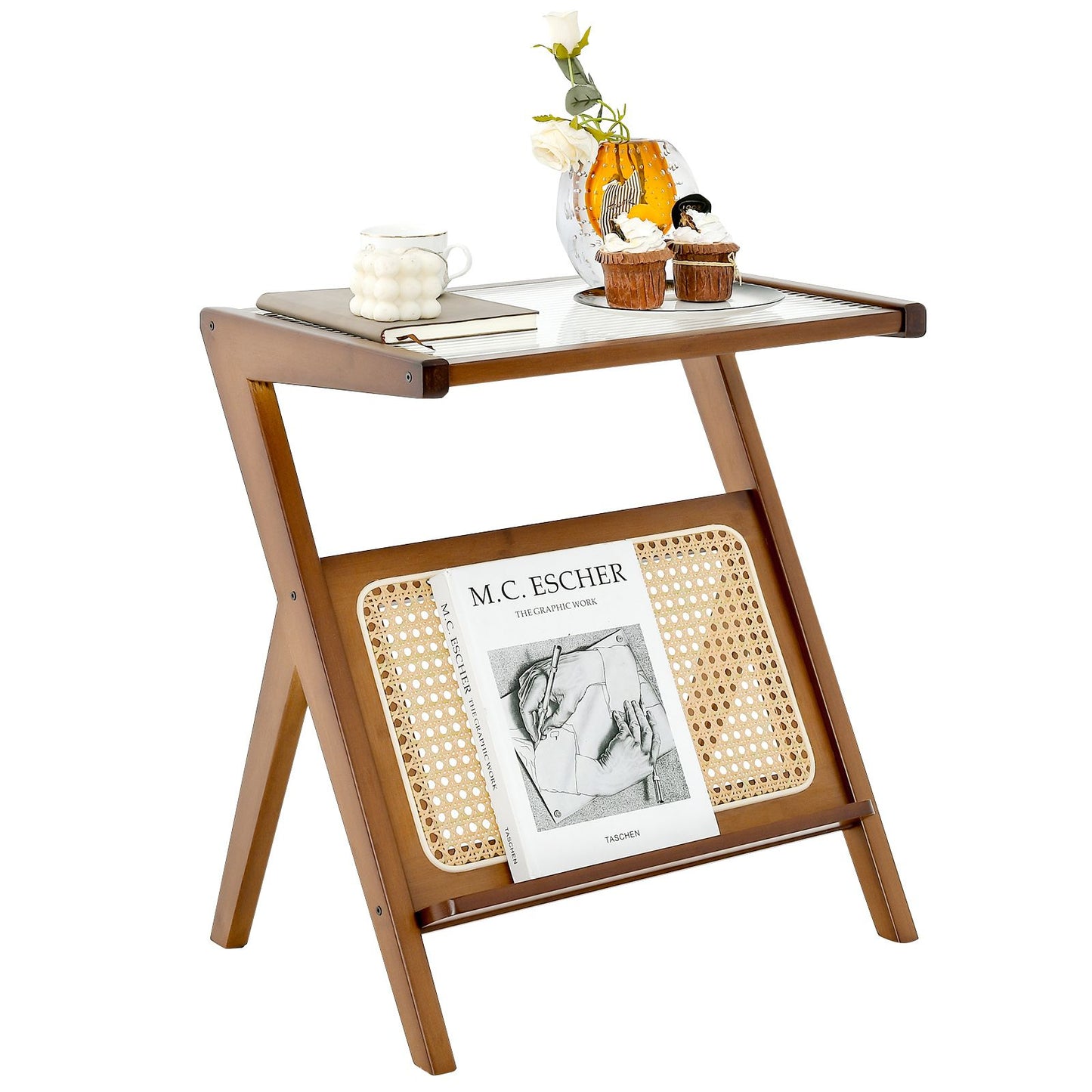 Stylish Bamboo Bedside Table with Elegant Tempered Glass Top