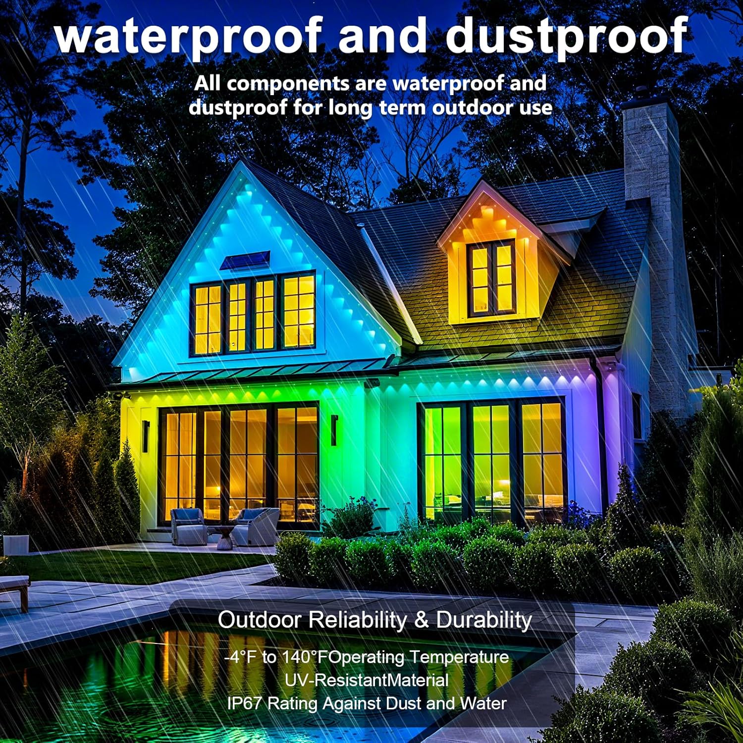 15M Permanent Outdoor Lights, RGB Waterproof Eaves Lights, Party Daily RGB Roof Edge Lighting with App Control and Remote Control IP 68 Outdoor Fairy Lights for Christmas Lighting