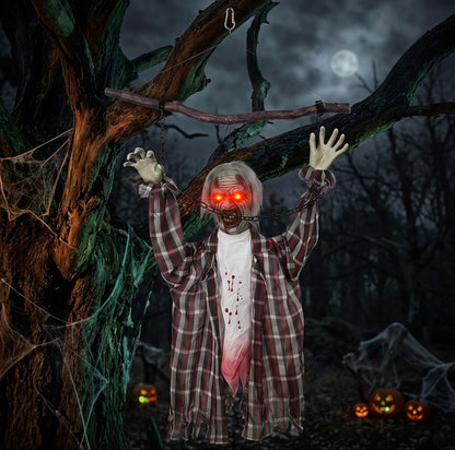 HOMCOM 110cm Animatronic Hanging Zombie Halloween Decoration
