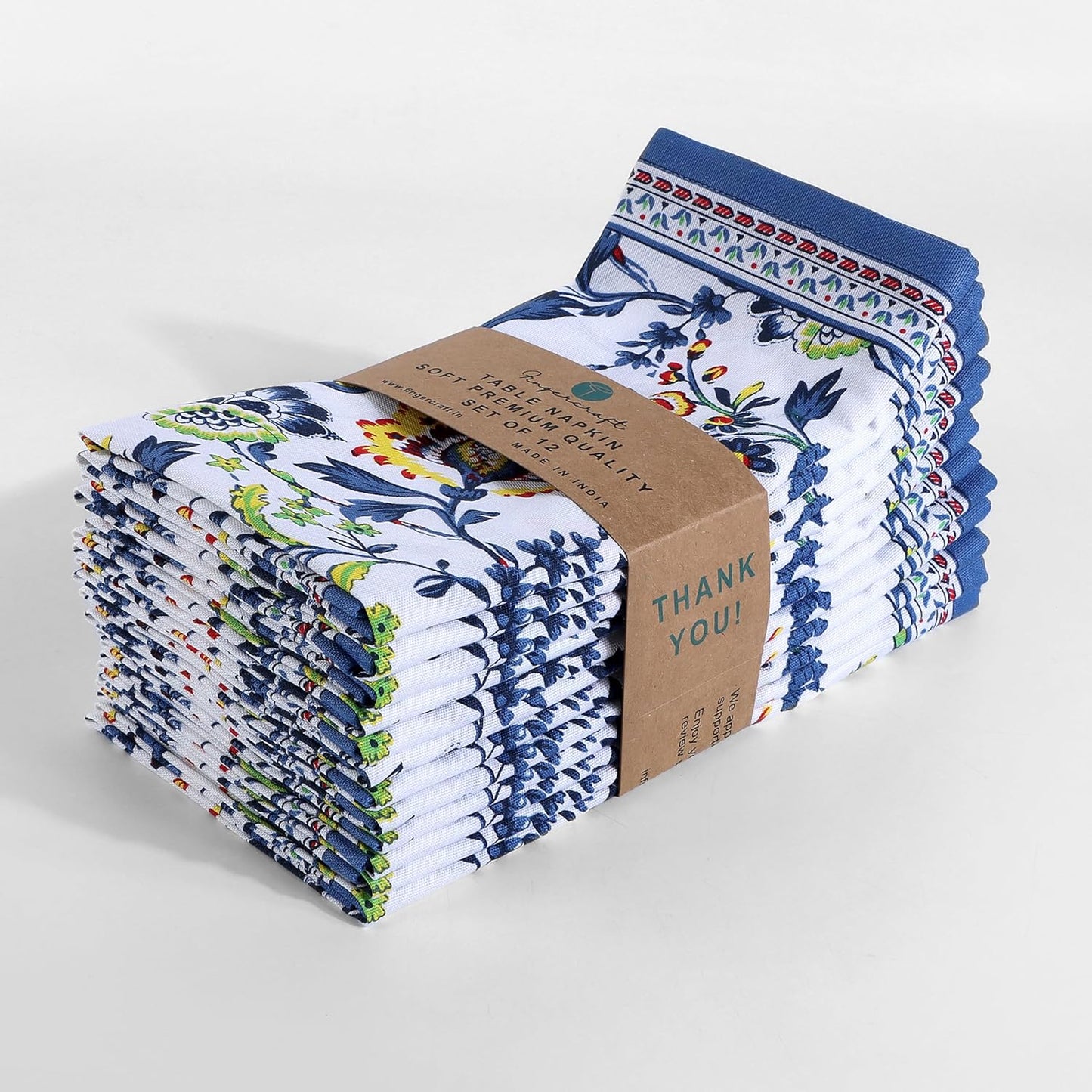 Cloth Napkins Set of 12 Cotton Linen Blend Printed Dinner Napkins Perfect for Parties Dinners Weddings Cocktail Christmas Napkins Cloth (Blue Floral)
