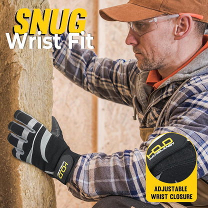 Thermal Winter Work Gloves, Padded Safety Working Gloves, Cold Weather Mechanic Freezer Warehouse Construction Gloves (Grey-Grip, M)
