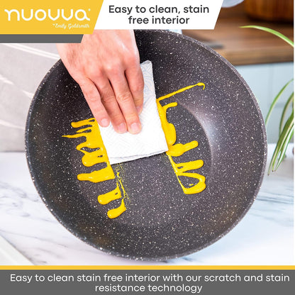 nuovva  Non Stick Wok Pan – Deep Stir Fry Pan with Lid – 28Cm Frying Pan with Induction Base
