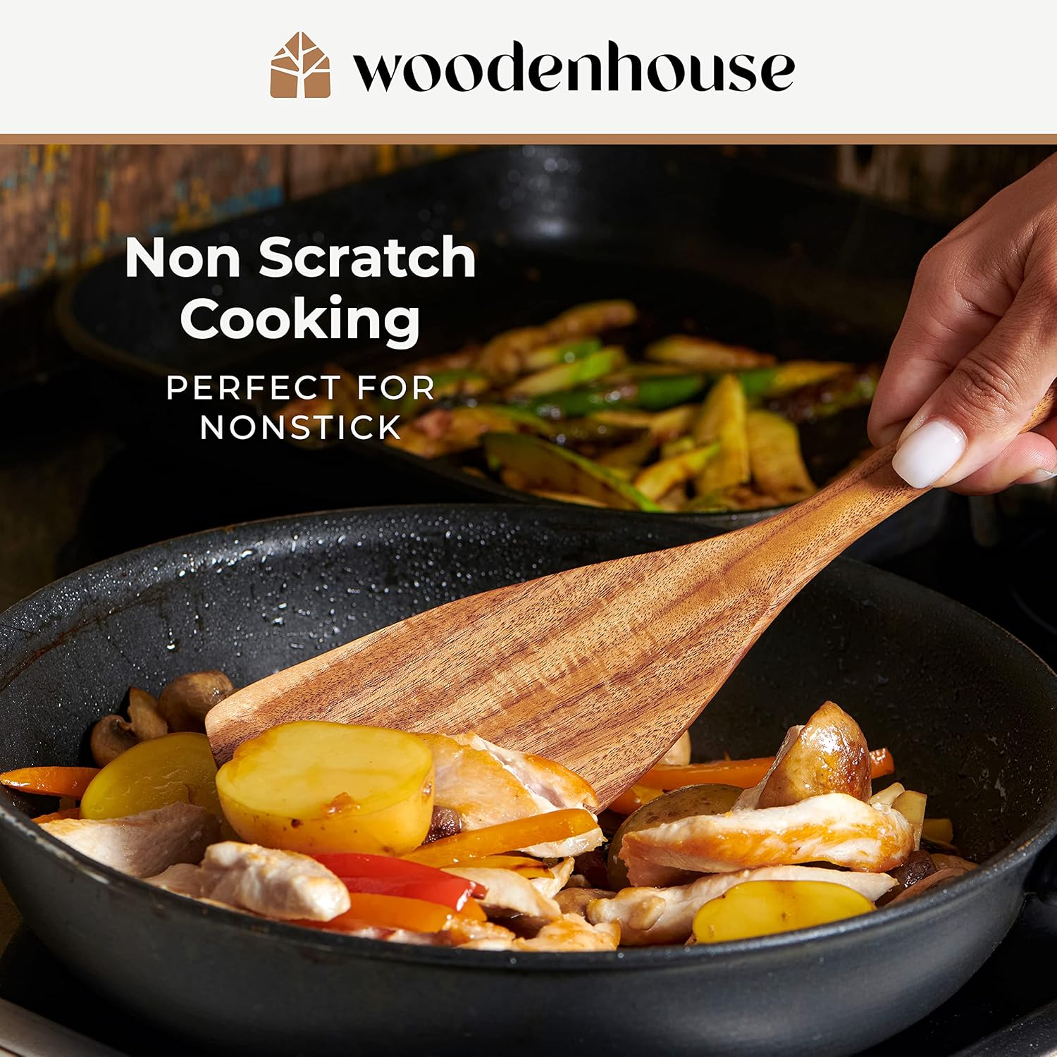 Wooden Utensil Set - 10 Pcs Teak Wooden Spoon Kitchen Utensils Set for Nonstick Pans & Cookware. Non-Scratch, Heat Resistant, Comfortable Grip. Includes Cooking Spatula