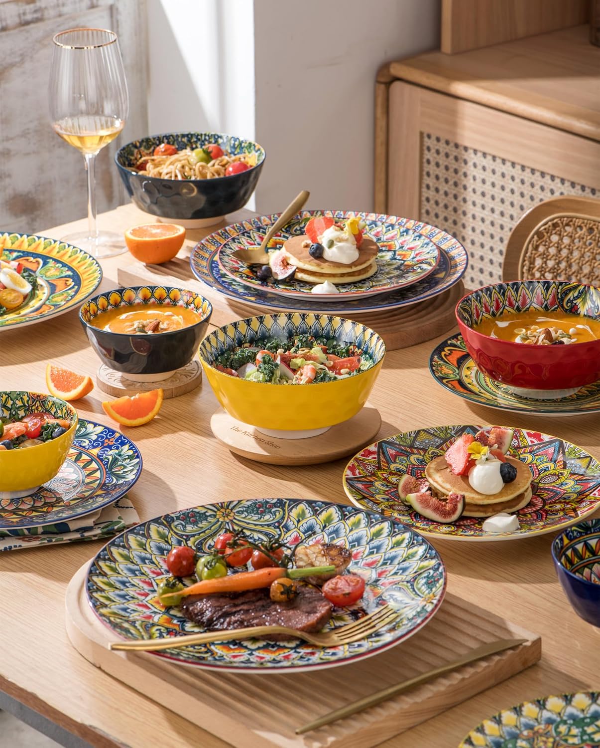 Plates Set - 10 Inch, Porcelain Large Dinning round Plates Set of 6, round Plate for Breakfast/Dessert with Pattern - Bohemian Style