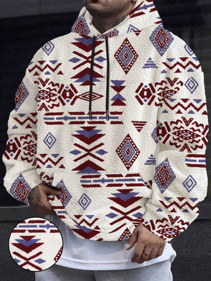 Men'S Totem Print Hooded Sherpa Fleece Sweatshirt