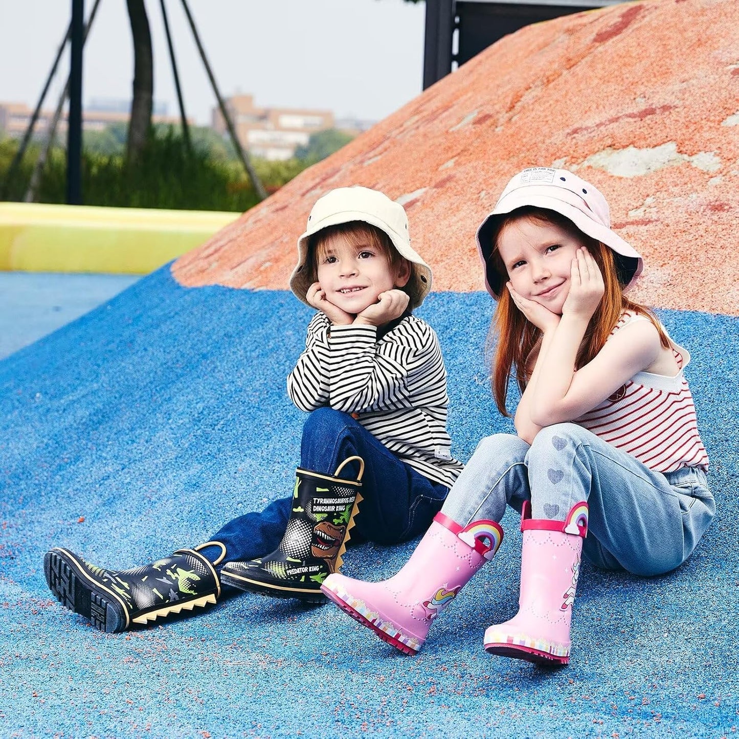 Kids Wellington Boots for Boys Girls Rubber Wellies Boots Unisex Children Waterproof Rain Boots with Pull on Handles