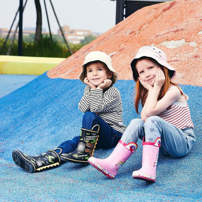 Kids Wellington Boots for Boys Girls Rubber Wellies Boots Unisex Children Waterproof Rain Boots with Pull on Handles