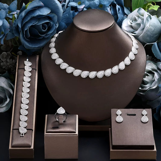 Fashion 4 PCS Party Accessories Earrings Necklace Bracelet Ring Cubic Zircon Wedding Bridal Jewelry Set for Women