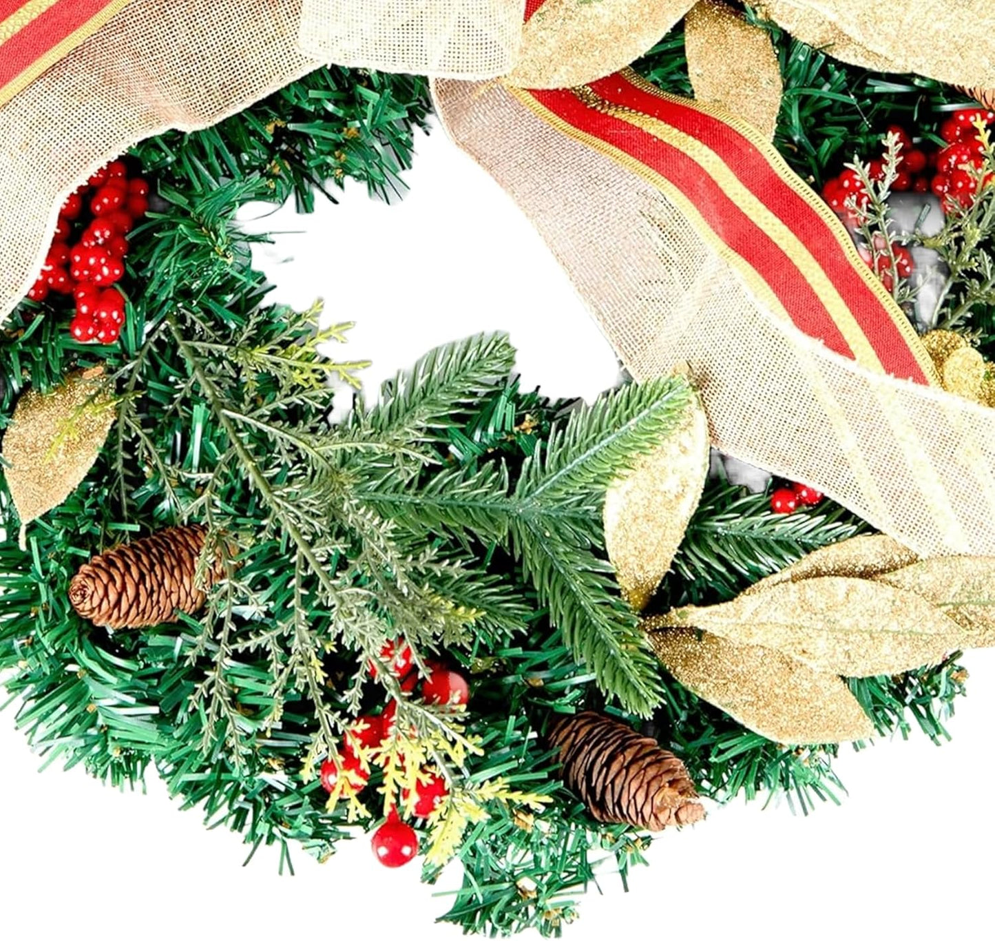 Christmas Wreath | Golden Christmas Door Wreath with Pine Cones & Berries