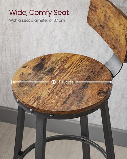Bar Stools Set of 2, Kitchen Breakfast Bar Chairs, with Backrest, Steel Frame, 73 Cm Tall Seat, Easy Assembly, Industrial Style, Rustic Brown and Black LBC026B01V1