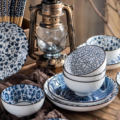 Japanese Style Ceramic Plates and Bowls Set, Rice Bowl with Gift Box Bowls Set of 6, Porcelain Serving Bowl for Rice, Soup, Dessert, Snack, 10Oz/250Ml, Soy Sauce Dish 8Inch, Dishwasher Safe Sets