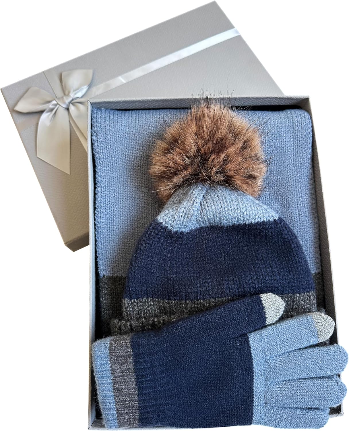 : Kids Hat Scarf Gloves Set, with GIFT BOX, Winter Gift Set for Girls and Boys, Warm Thermal Knit Beanie Cap, Soft Fleece Lining, Children'S Winter Set
