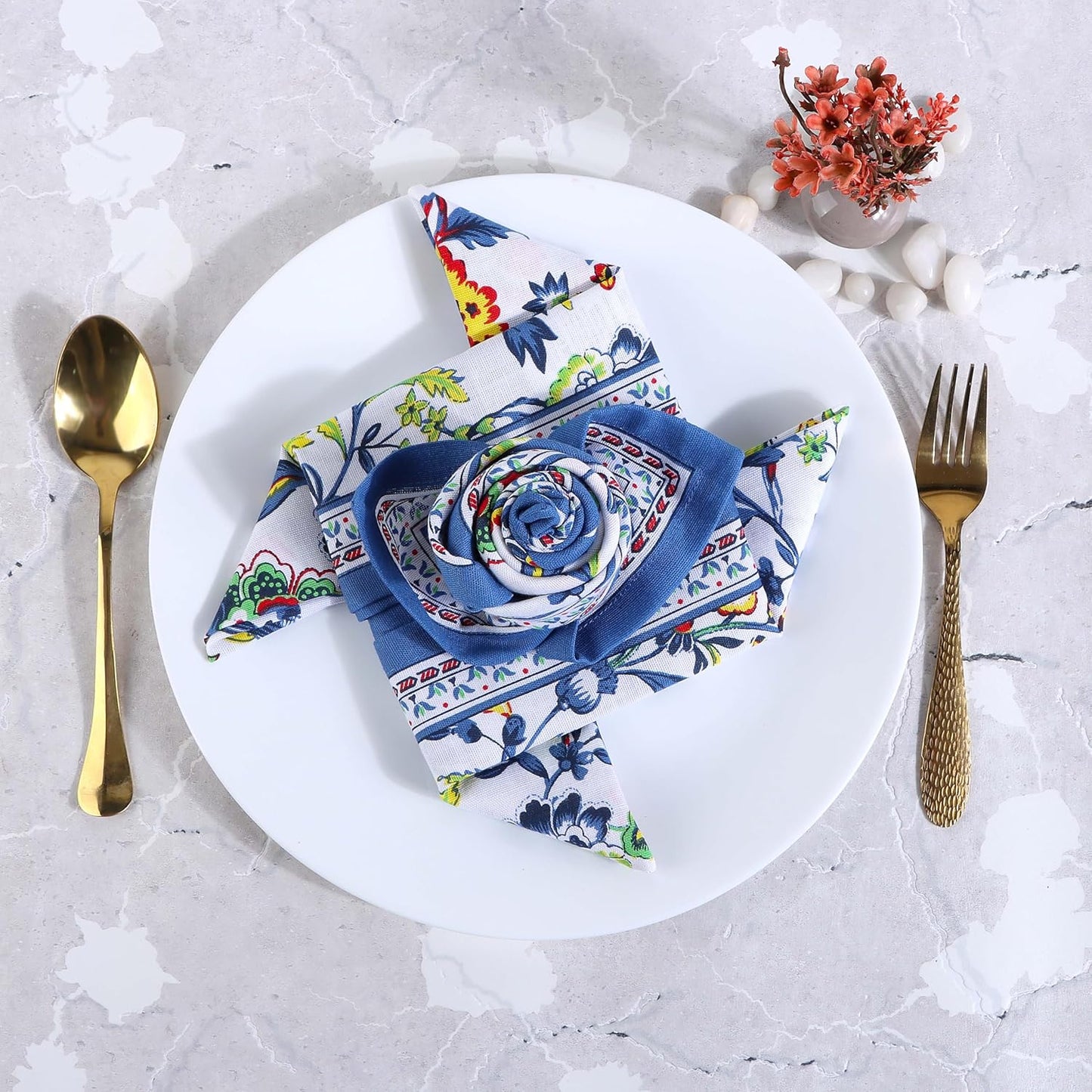 Cloth Napkins Set of 12 Cotton Linen Blend Printed Dinner Napkins Perfect for Parties Dinners Weddings Cocktail Christmas Napkins Cloth (Blue Floral)