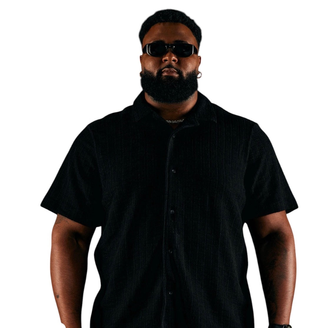 Dean Textured Short Sleeve Button Up Shirt Black