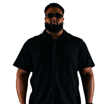 Dean Textured Short Sleeve Button Up Shirt Black