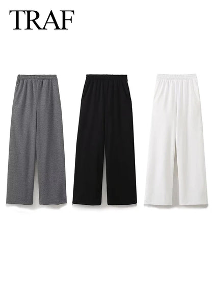 2024 Women'S Solid Casual T Shirts Pant Set Short Sleeves O-Neck T-Shirt Top+Lace-Up Loose Side Pockets Straight Pant