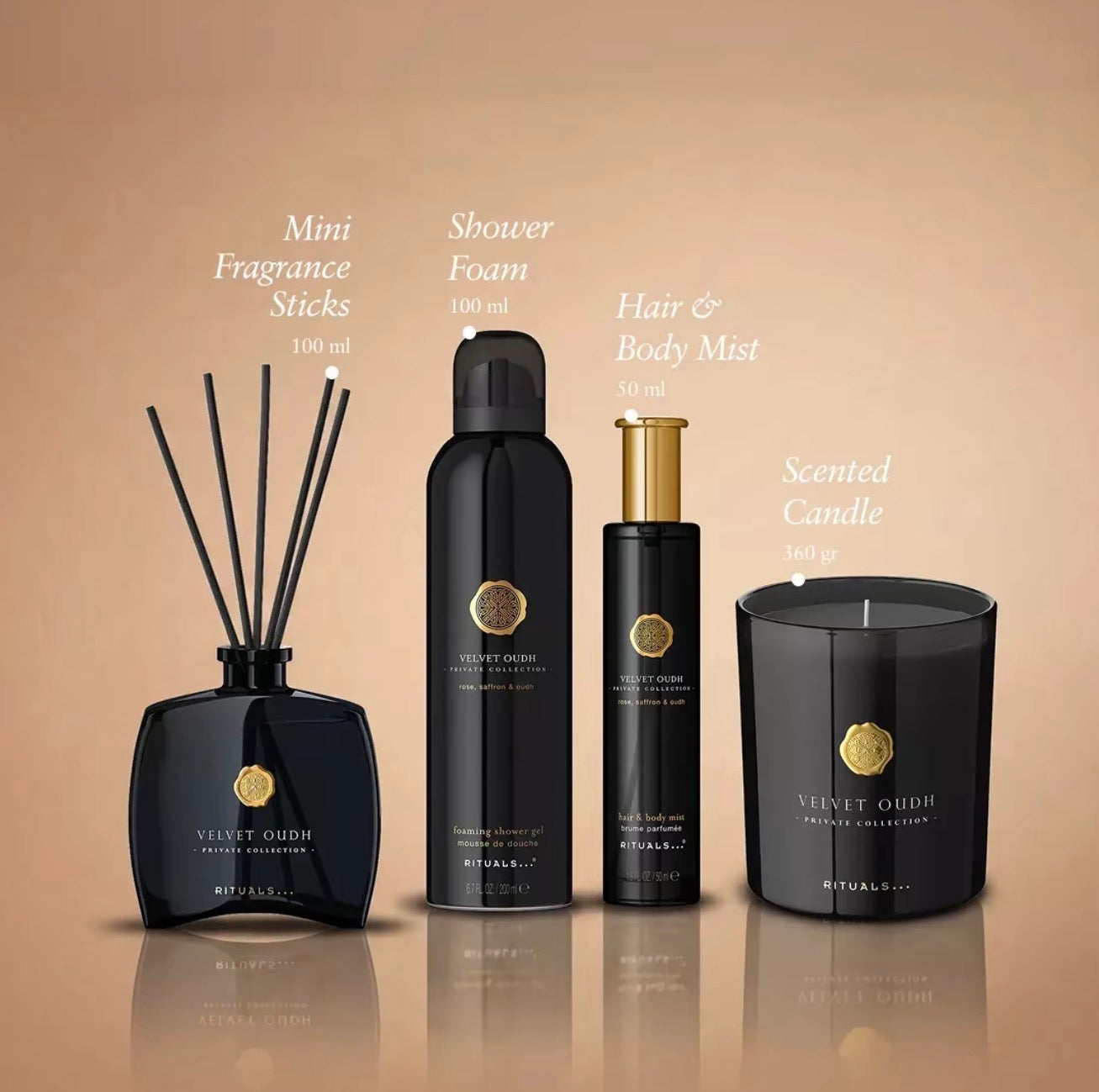 RITUALS Velvet Oudh Large Gift Set Shower Foam Mist Candle Fragrance Sticks