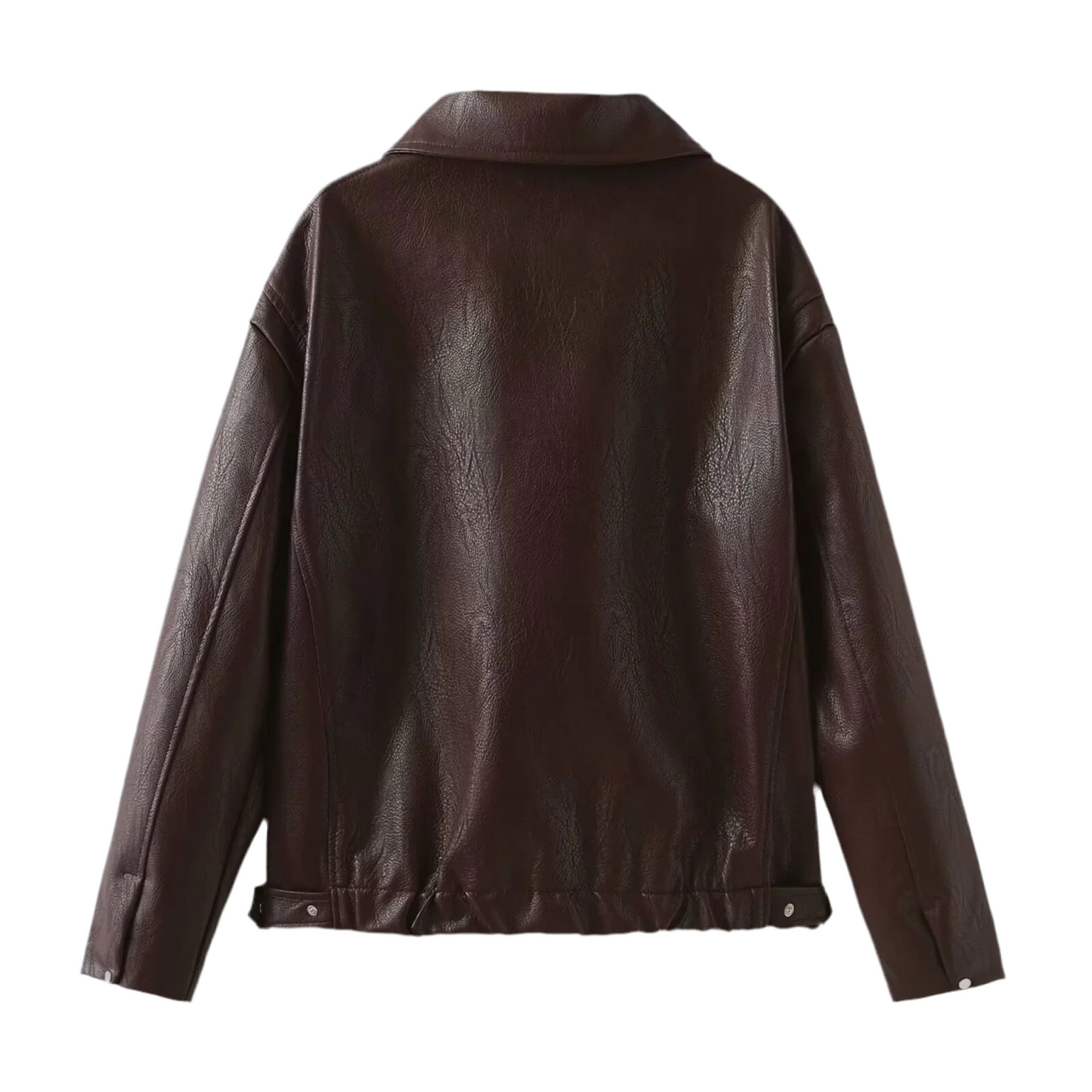 Women’s Solid Color Leather Jacket | Fashionable Lapel Zip-Up Coat