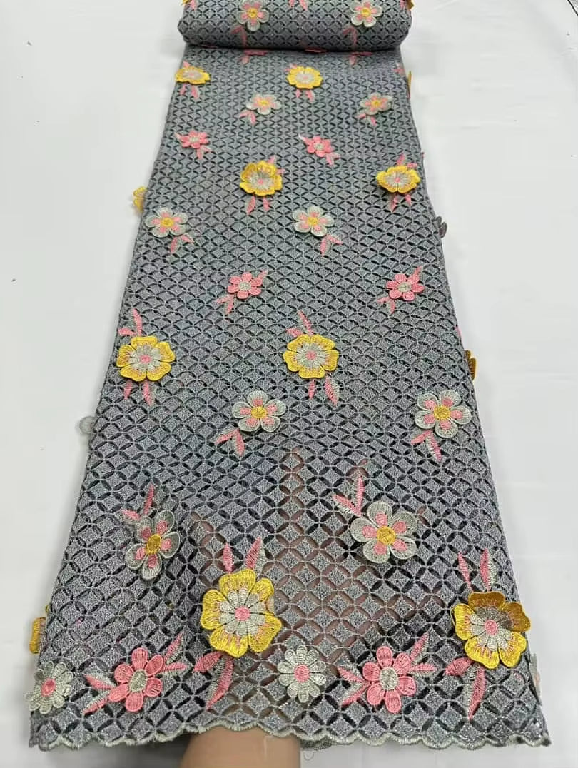 Nigerian 3D Embroidered Water Soluble Lace Fabric 2025 African Guipure Cord Lace Fabric for Sewing Women Dresses Latest 5 Yards