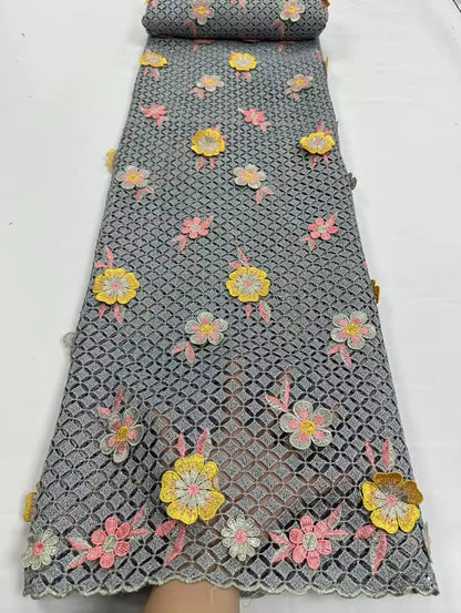 Nigerian 3D Embroidered Water Soluble Lace Fabric 2025 African Guipure Cord Lace Fabric for Sewing Women Dresses Latest 5 Yards
