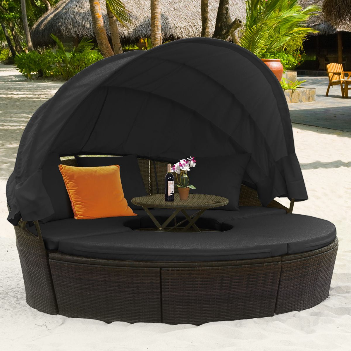 Outdoor Wicker Round Sectional Daybed for Patios and Gardens