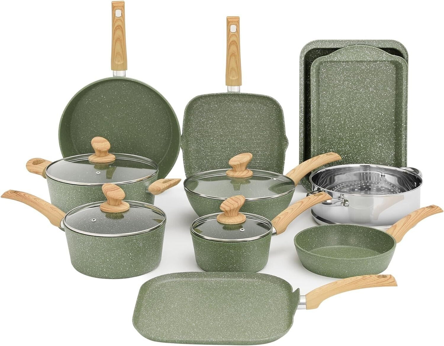 17-Piece Nonstick Cookware Set with Granite Coating