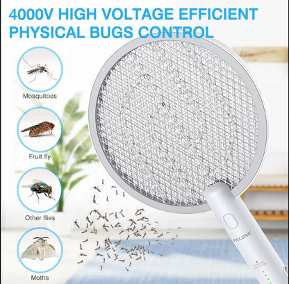 2 in 1 Electric Mosquito Swatter & Bug Zapper | USB Rechargeable 3000V Fly Killer with Strong Light & Safety Protection Net, Child & Pet Friendly for Home, Garden, Camping