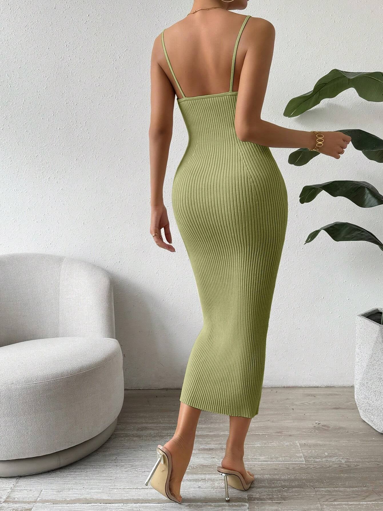 Raffinée Women's Elegant Solid Color Slim Fit Sleeveless Knit Sweater Dress