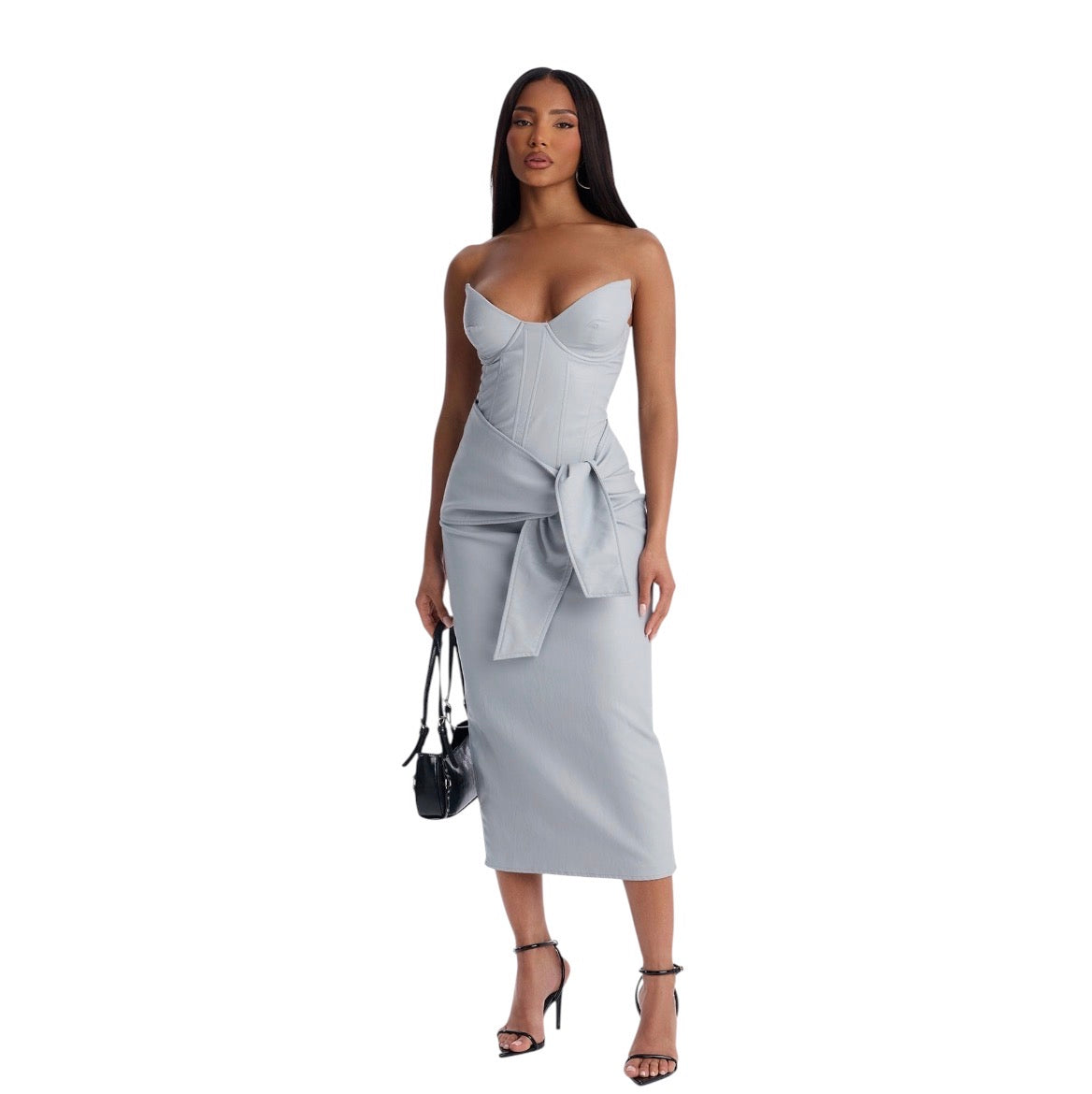 Siren Faux Leather Midi Dress Light Blue