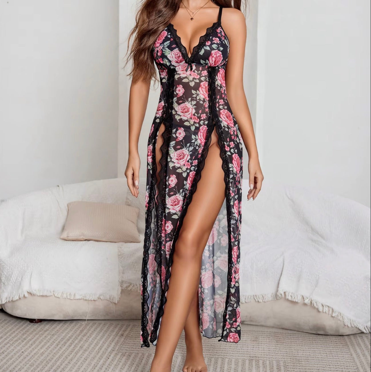 Avidlove Women’s Lace Babydoll Chemise Mesh V-Neck Nightdress